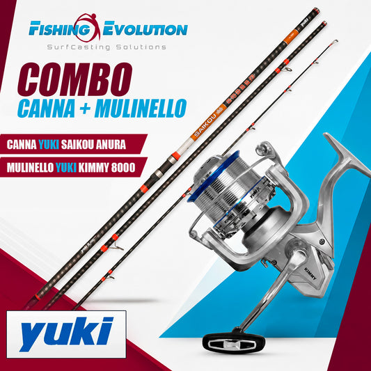 Combo Surfcasting Yuki Saikou Anura HP 4,20mt + Mulinello Kimmy 8000 con Filo