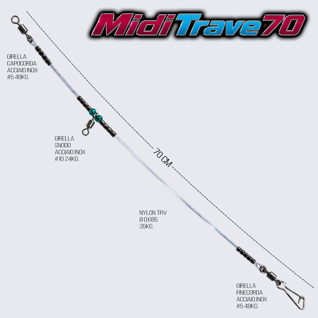 Midi Trave 70 MidiTrave70 – Trave Surfcasting Reversibile 70 cm con Girelle Inox e Crimpaggio Controllato