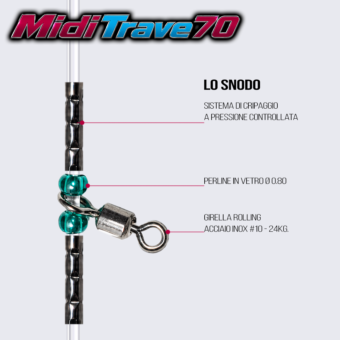 Midi Trave 70 MidiTrave70 – Trave Surfcasting Reversibile 70 cm con Girelle Inox e Crimpaggio Controllato