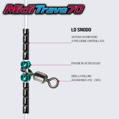 Midi Trave 70 MidiTrave70 – Trave Surfcasting Reversibile 70 cm con Girelle Inox e Crimpaggio Controllato