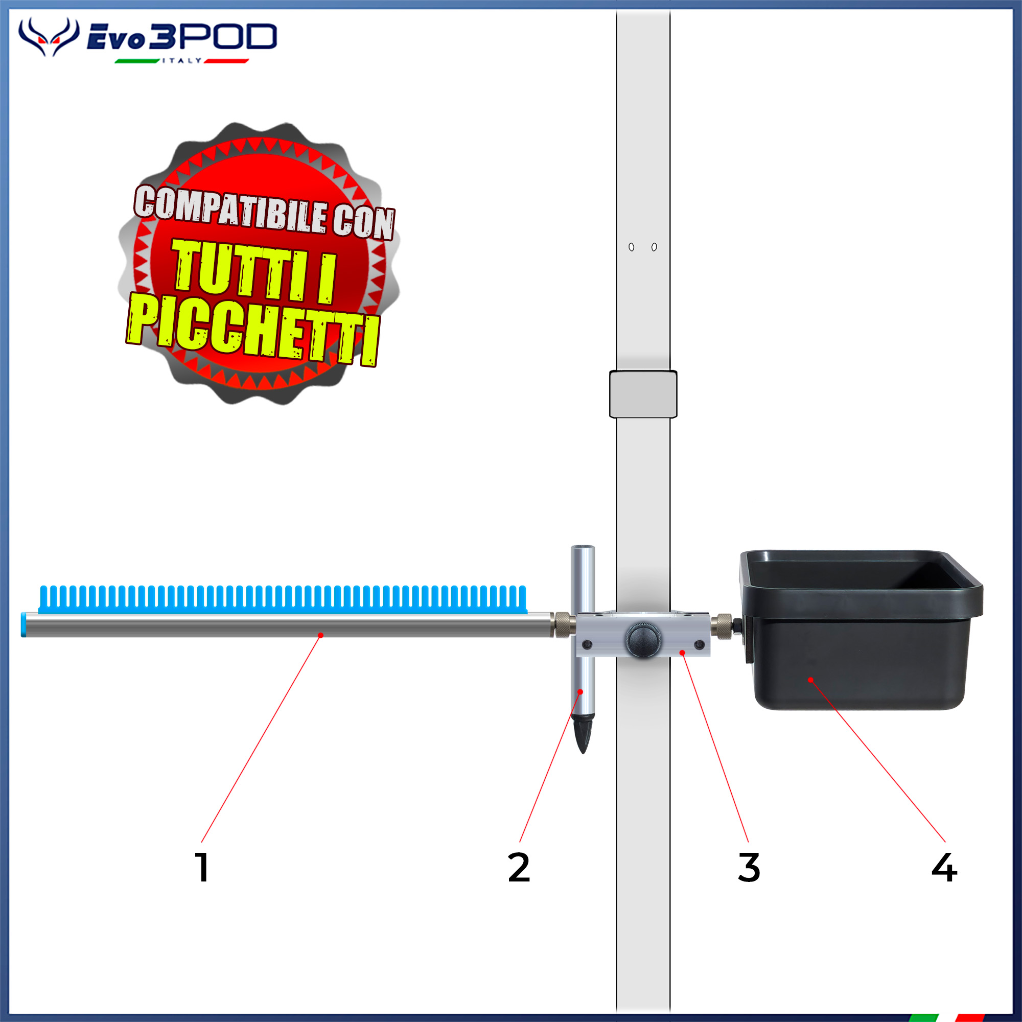 Kit Porta Travi - Vaschetta Porta Esche - Tubetto Aghi per Tutti i Picchetti